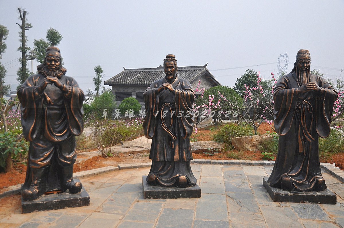 玻璃鋼桃園三結義雕塑，劉備關羽張飛雕塑