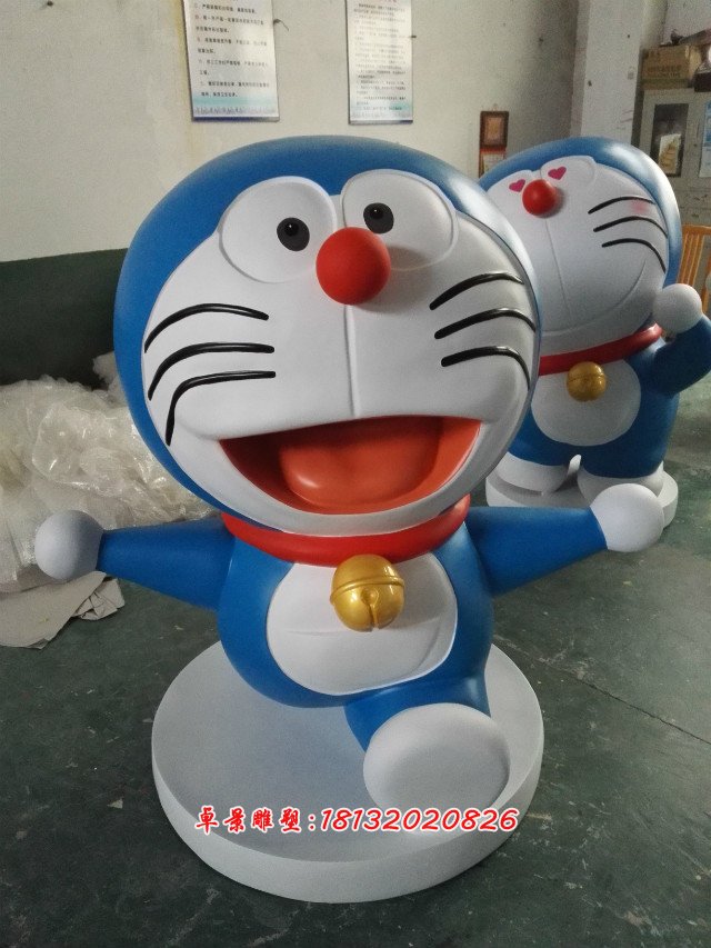 機器貓彩繪雕塑，玻璃鋼卡通機器貓現貨雕塑