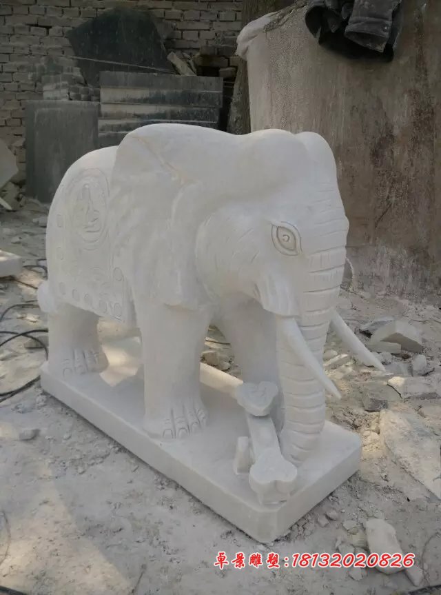 大象石雕，漢白玉大象雕塑 (2)
