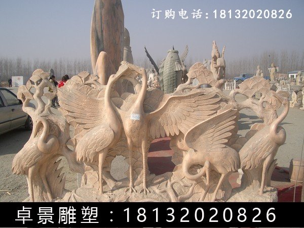 仙鶴石雕，晚霞紅仙鶴雕塑 (2)