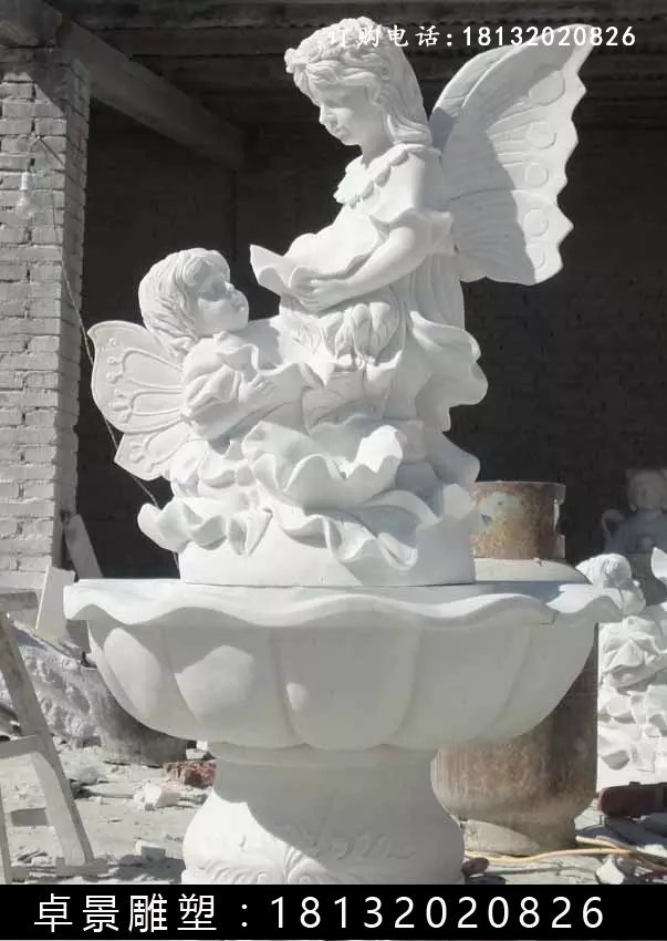 小天使石噴泉，漢白玉小天使噴泉雕塑
