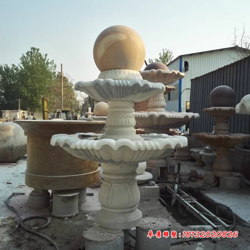 風水球石雕，兩層風水球雕塑 (2)