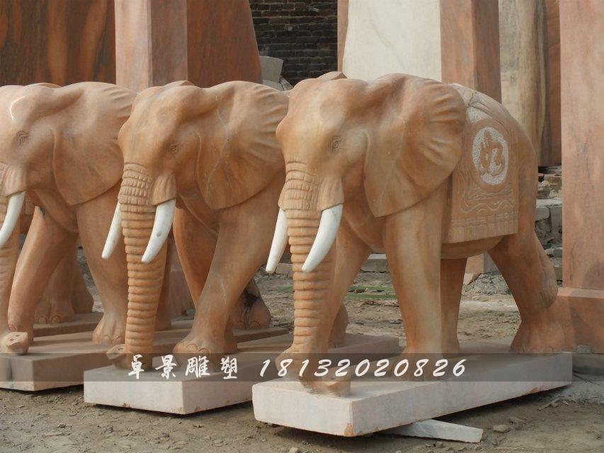 大象石雕，晚霞紅大象石雕，動物石雕 (3)
