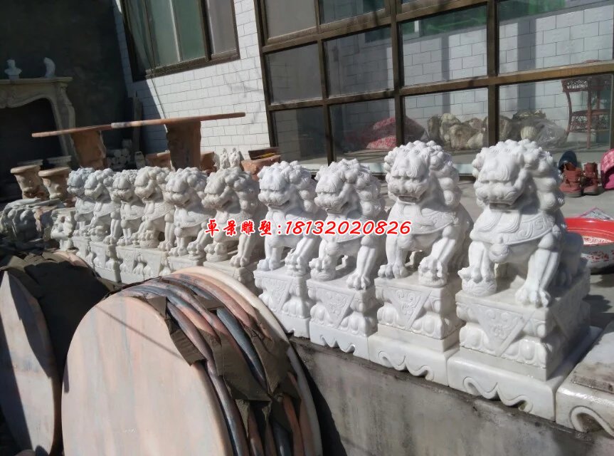 漢白玉石獅子雕塑，機器雕刻石獅子