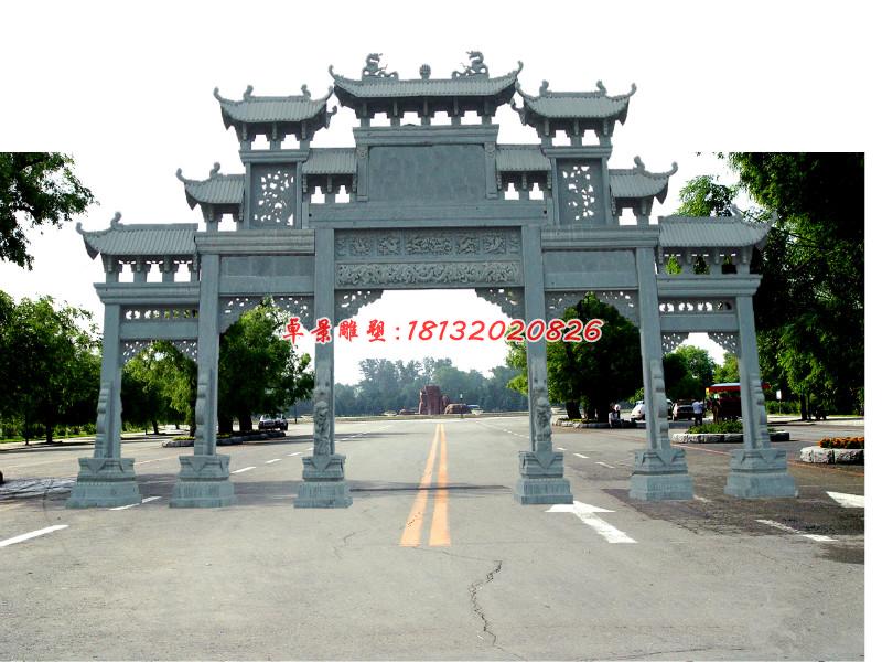 五門(mén)石牌坊，青石牌坊雕塑 (3)