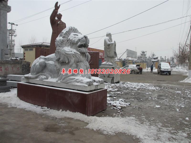 石雕獅子，大理石西洋獅雕塑 (2)