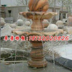 石雕噴泉，晚霞紅風水球雕塑