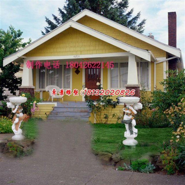 漢白玉花盆雕塑，西方人物石雕花盆