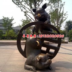 銅雕動物雕塑，銅豬雕塑，公園景觀銅雕