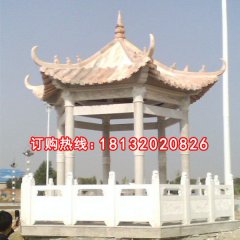 石雕亭子，晚霞紅石涼亭