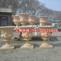 石雕花缽，砂巖花盆雕塑