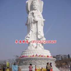 石雕三面觀音，漢白玉觀音菩薩雕塑