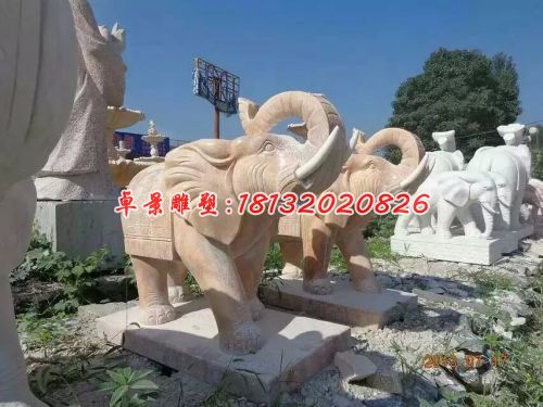 石雕大象，晚霞紅石雕大象 (1)