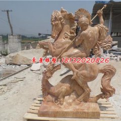 西方戰士石雕，晚霞紅西方人物石雕