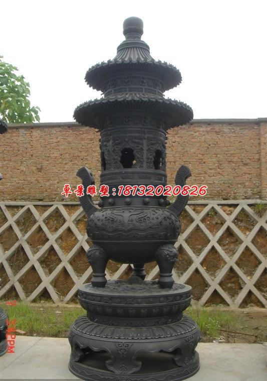 銅雕香爐，三足銅香爐雕塑