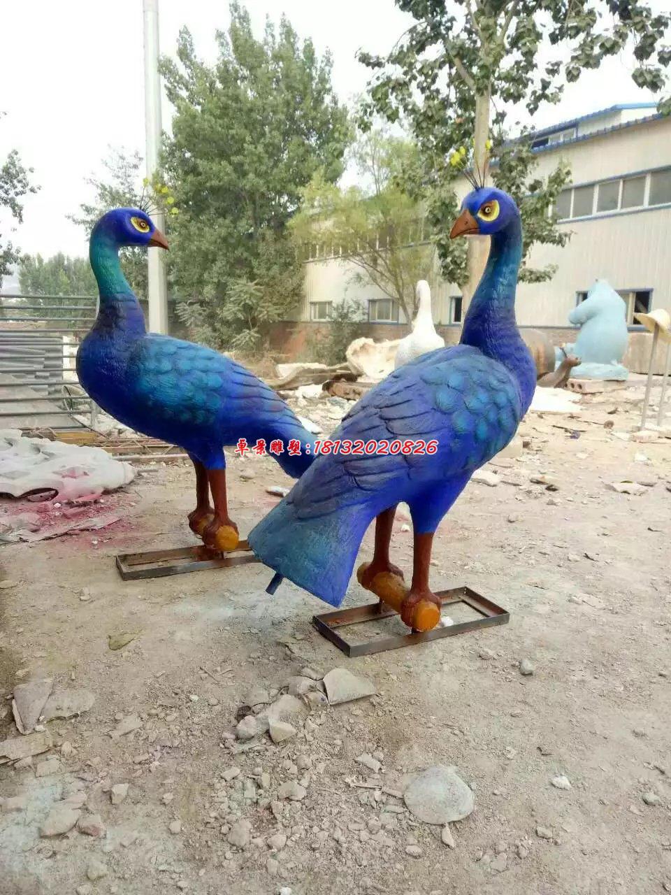 玻璃鋼藍孔雀雕塑，公園動物雕塑