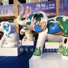玻璃鋼大象，玻璃鋼彩繪動物雕塑