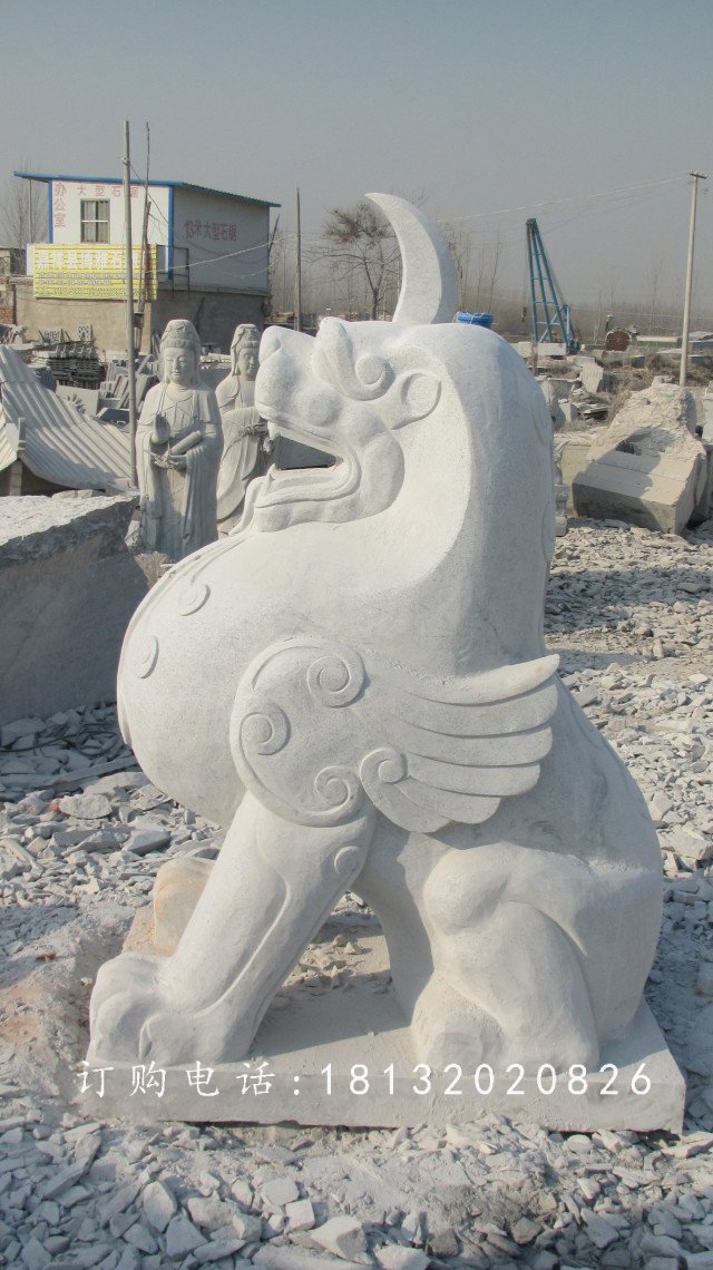 獨角獸石雕，漢白玉神獸石雕 (1)