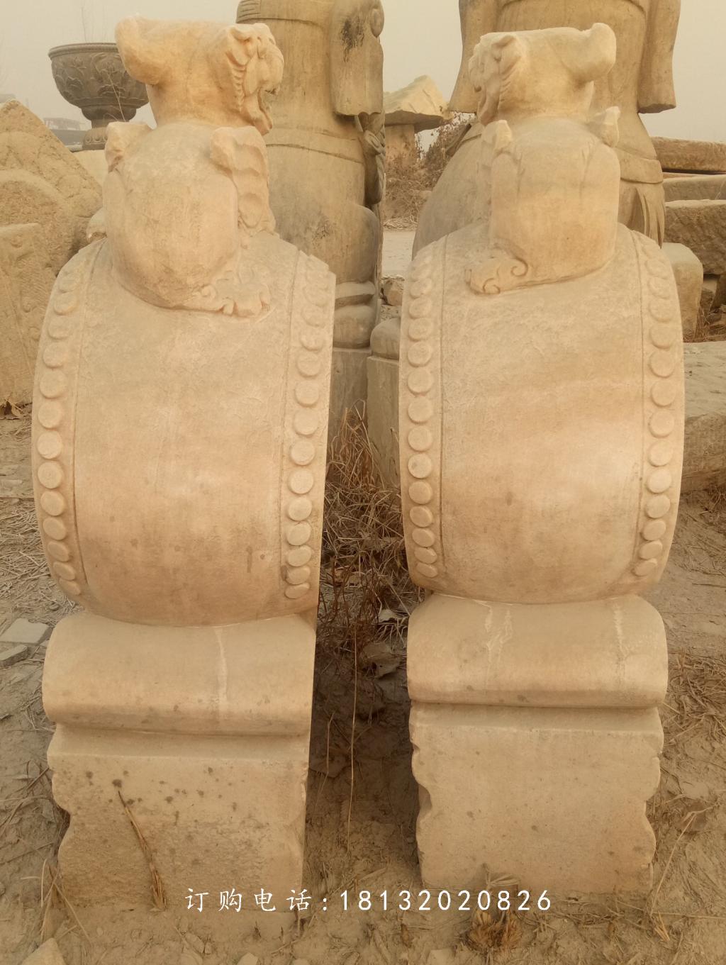 門墩石雕，晚霞紅抱鼓石 (2)