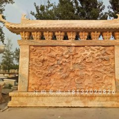 九龍壁浮雕，晚霞紅影壁石雕