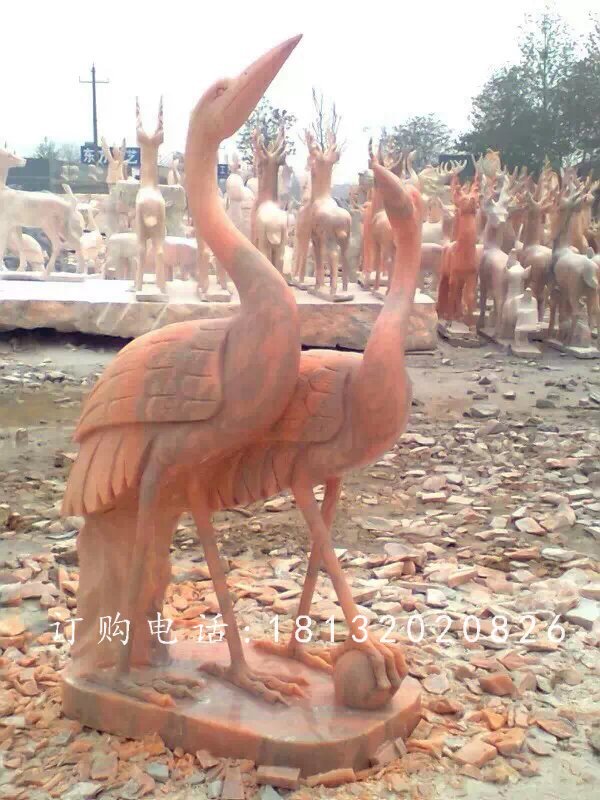 丹頂鶴雕塑，晚霞紅仙鶴動物石雕 (3)