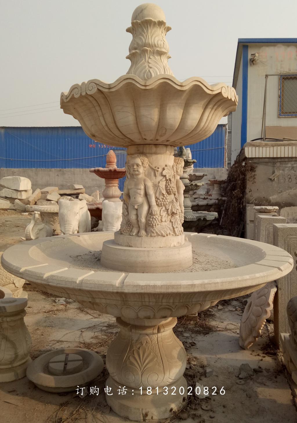 雙層噴泉石雕，歐式噴水盆雕塑
