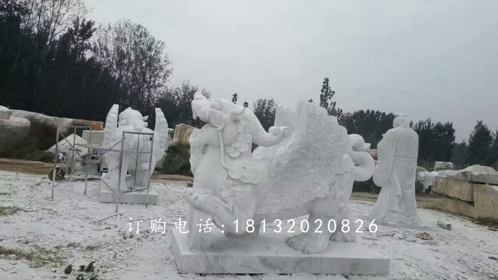 帶翅膀貔貅石雕，漢白玉貔貅