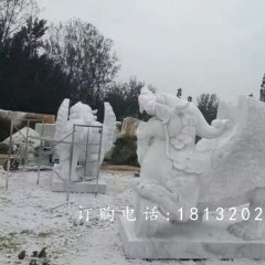 帶翅膀貔貅石雕，漢白玉貔貅