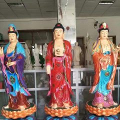 西方三圣雕塑，玻璃鋼彩繪佛像