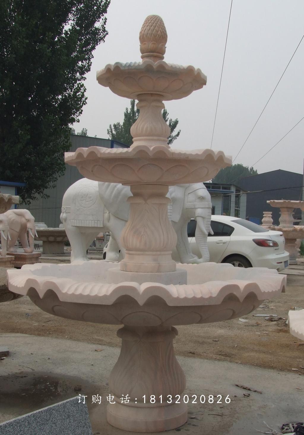 跌水盆石雕，晚霞紅噴泉雕塑