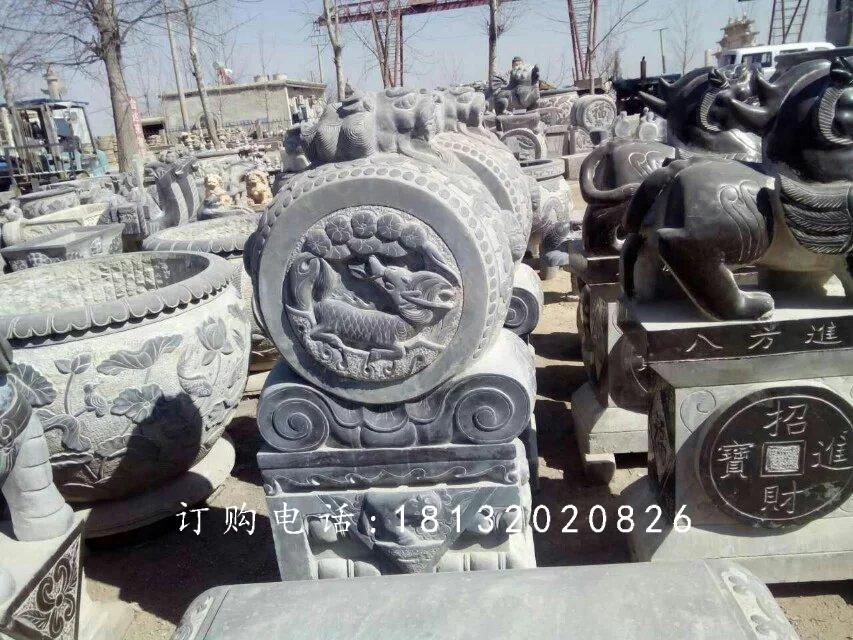 青石抱鼓石雕塑，石雕門墩 (3)