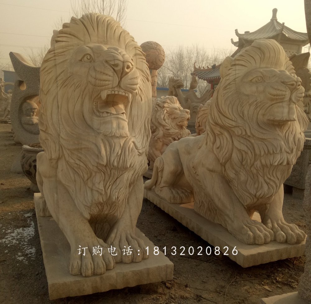 趴著的匯豐獅石雕，公園動物石雕 (1)