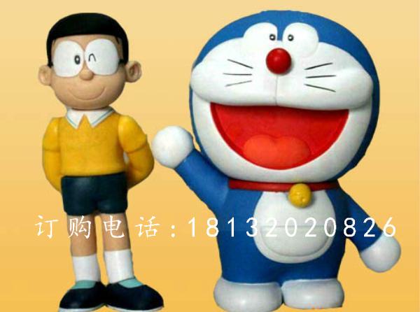 玻璃鋼大雄與多啦a夢雕塑，卡通人物雕塑