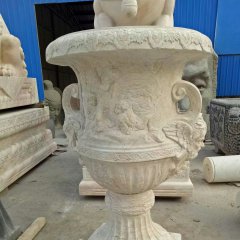 花盆石雕，漢白玉歐式花盆雕塑