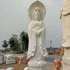 三面觀音石雕，漢白玉觀音雕塑