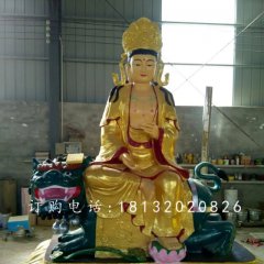 文殊菩薩雕塑，玻璃鋼貼金佛像雕塑