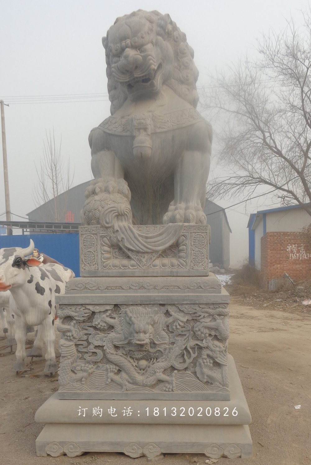 青石獅子石雕，仿古戲球獅石雕