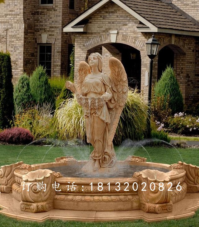 西方天使噴泉石雕，歐式石噴泉