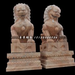 晚霞紅石獅子，大型北京獅石雕