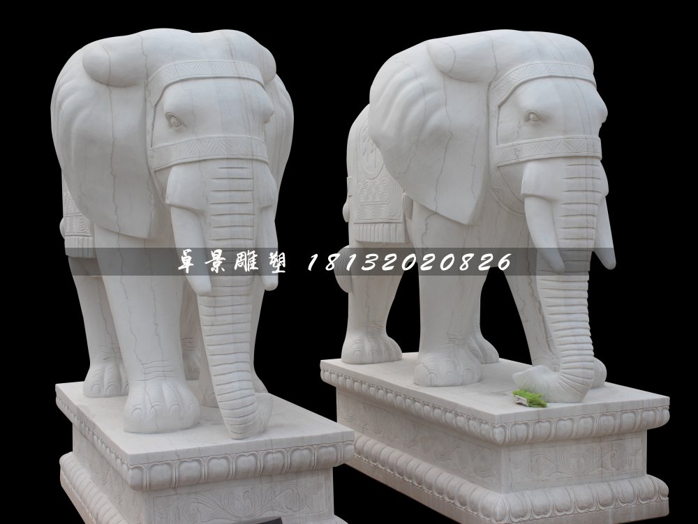 大象石雕，漢白玉大象石雕，吉祥如意大象石雕 (2)