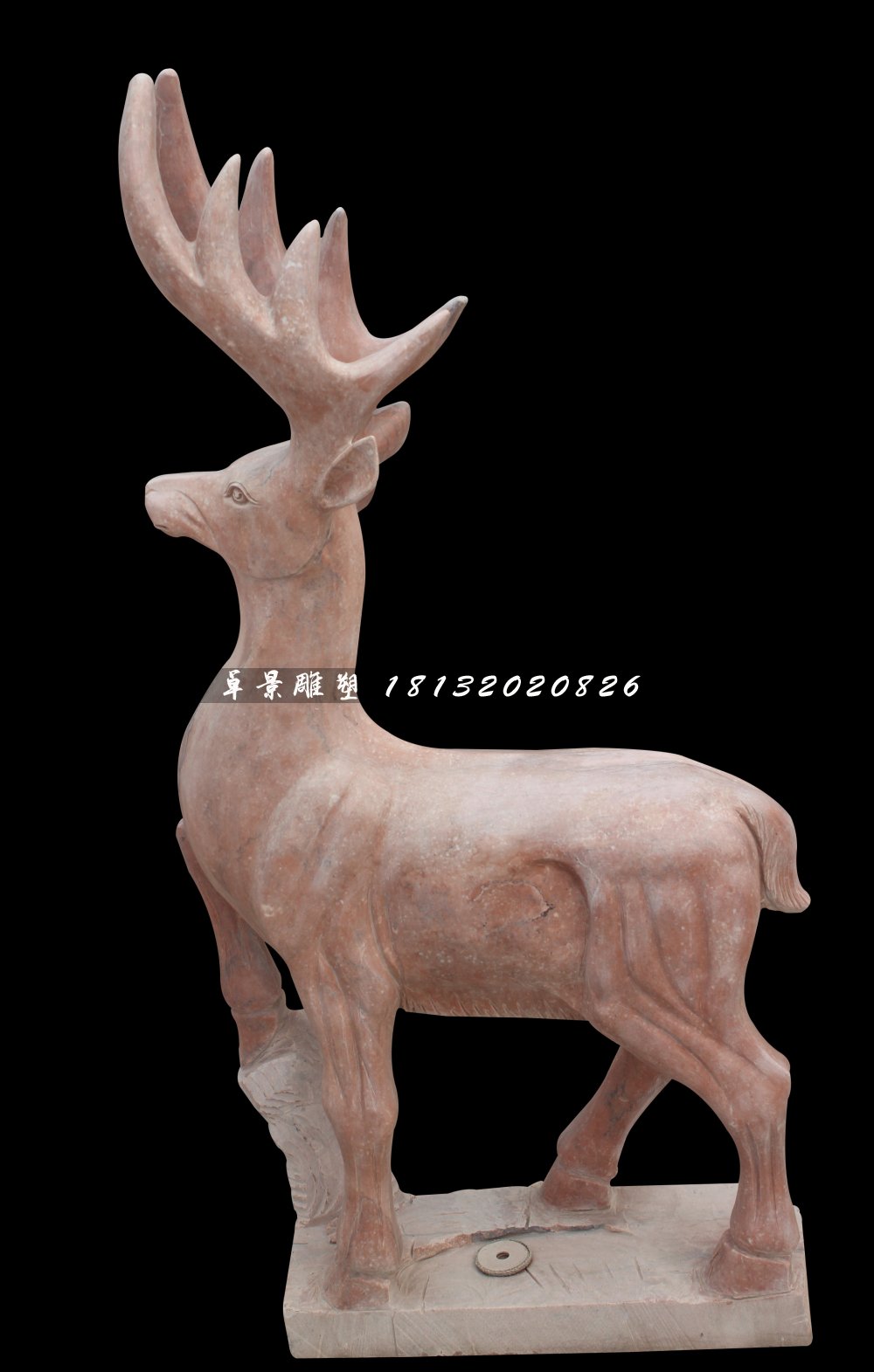 梅花鹿石雕，晚霞紅梅花鹿石雕，動(dòng)物石雕