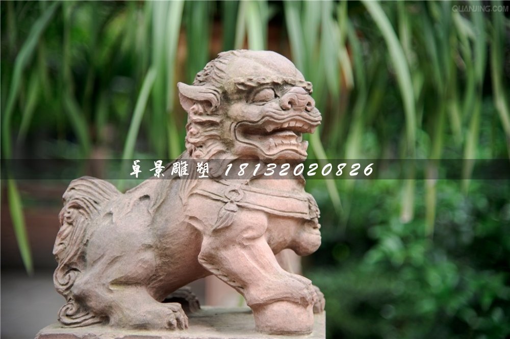 小獅子石雕，晚霞紅動(dòng)物石雕