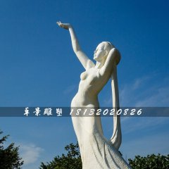 永沐春風(fēng)石雕，廣場(chǎng)漢白玉少女石雕