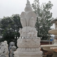 坐式觀音石雕，三面觀音菩薩石雕