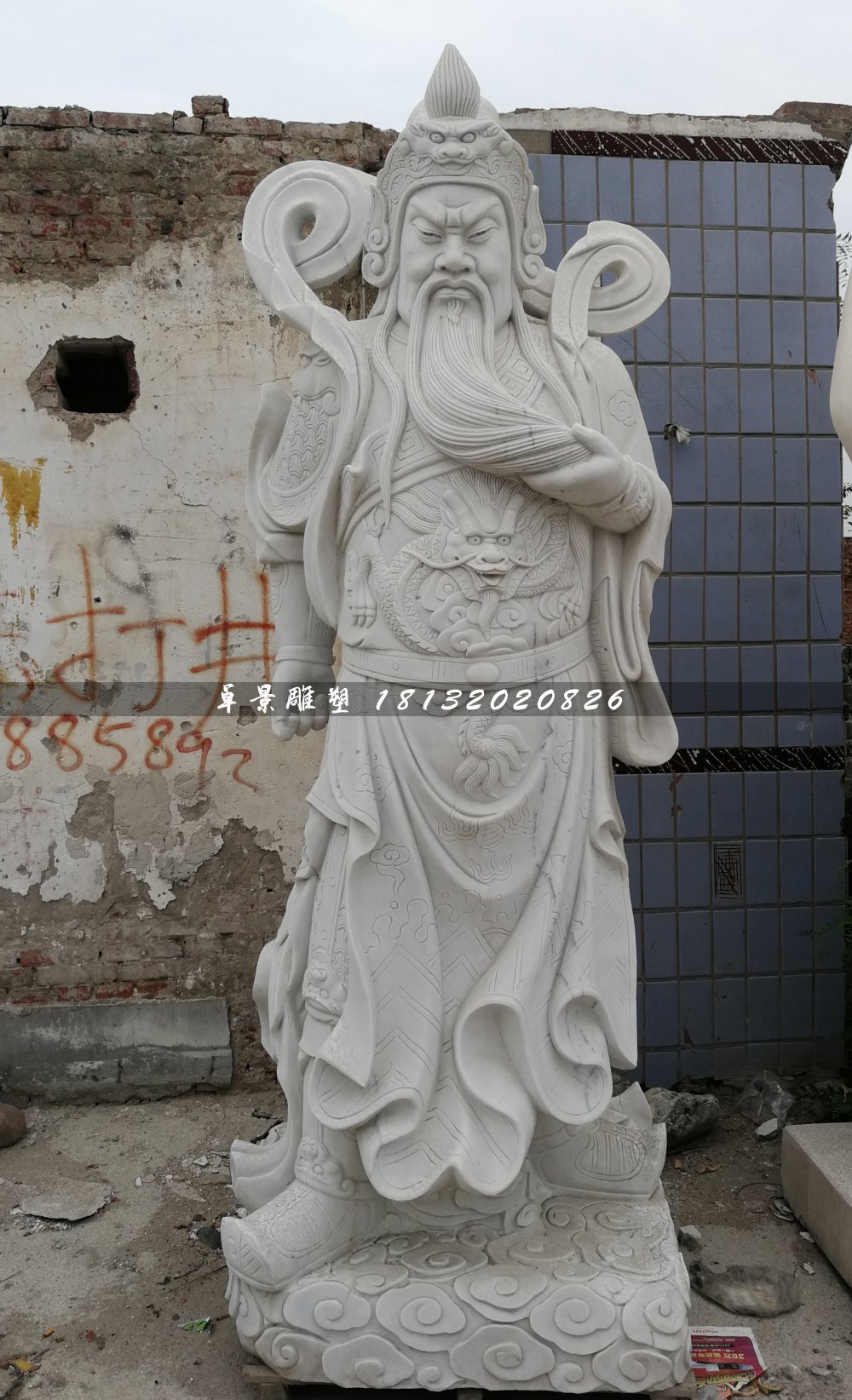 關公石雕，大理石武財神雕塑 (1)