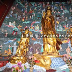 鎏金銅佛像，觀音與善財(cái)龍女銅雕