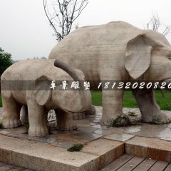 母子象石雕，公園動物石雕