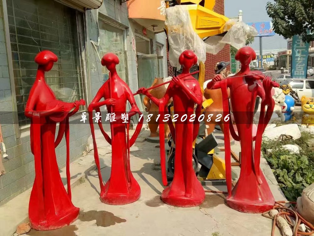 抽象美女雕塑，玻璃鋼吹拉彈唱雕塑