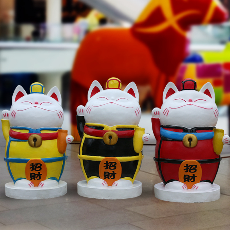 玻璃鋼招財貓雕塑，卡通擺件雕塑