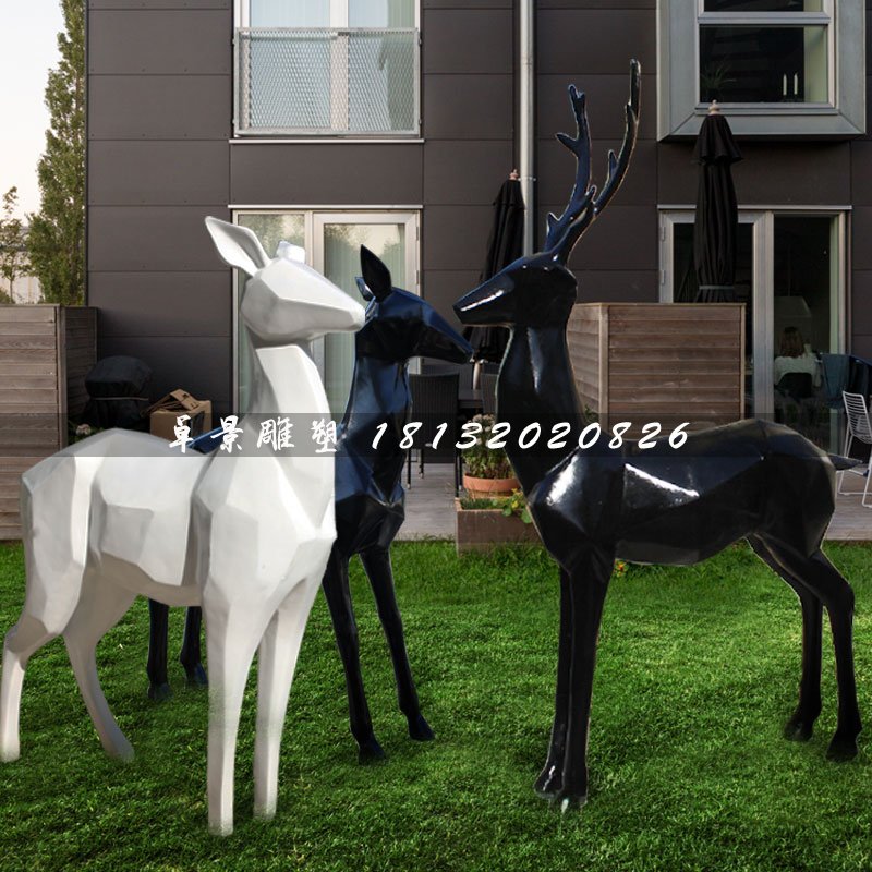 抽象動物雕塑，玻璃鋼小鹿擺件